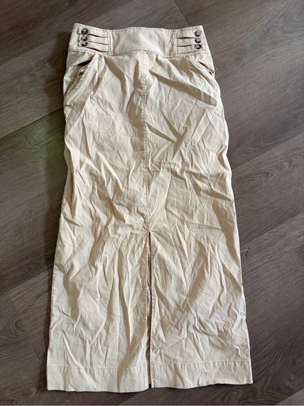 Anthropologie - Cream Midi Skirt with Button Detail